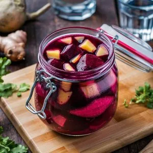 Photograph of Beet Kvass in a jar