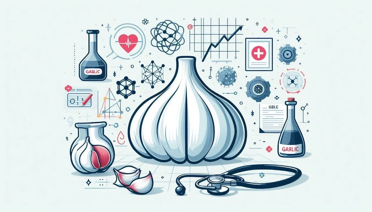 Garlic surrounded by scientific instruments