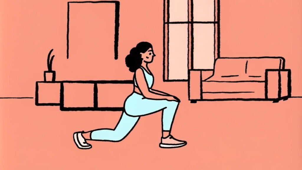 Illustration of a woman doing leg Lunges. 