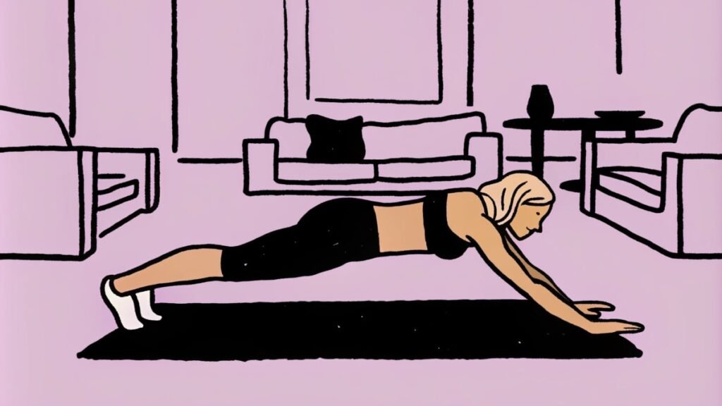 An illustration of a woman doing push-ups.