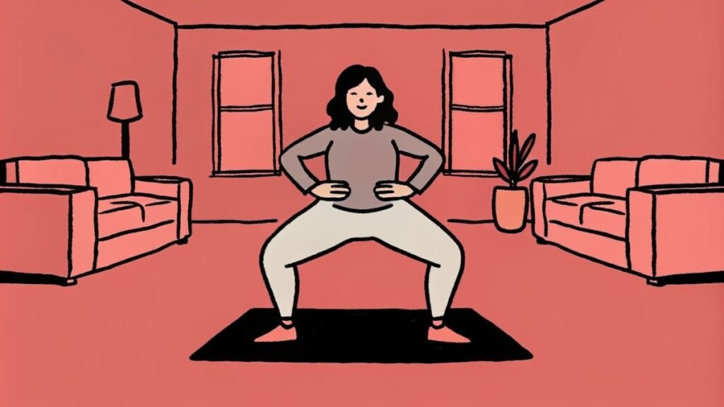 Illustration of a woman doing leg Squats. 