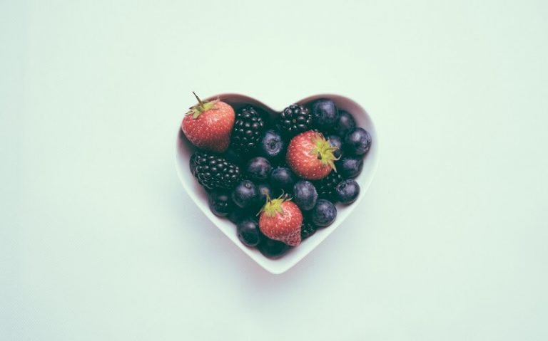 fruits in heart shaped bowl