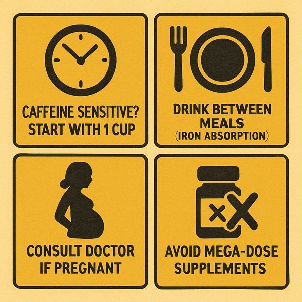 Green tea safety considerations and potential side effects infographic