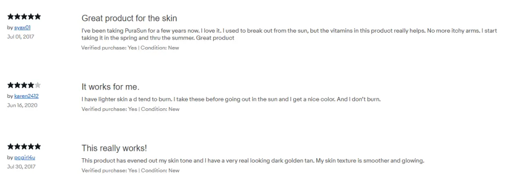 PuraSun reviews screenshot