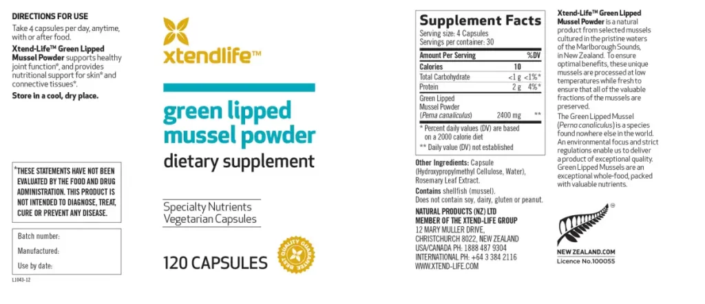 Green Lipped Mussel Powder Ingredients Label