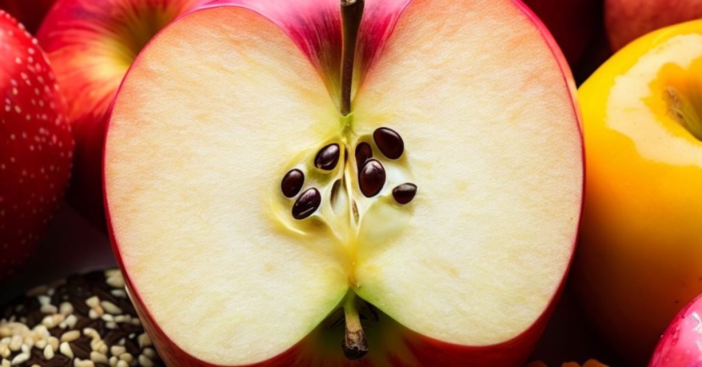 An apple sliced in half