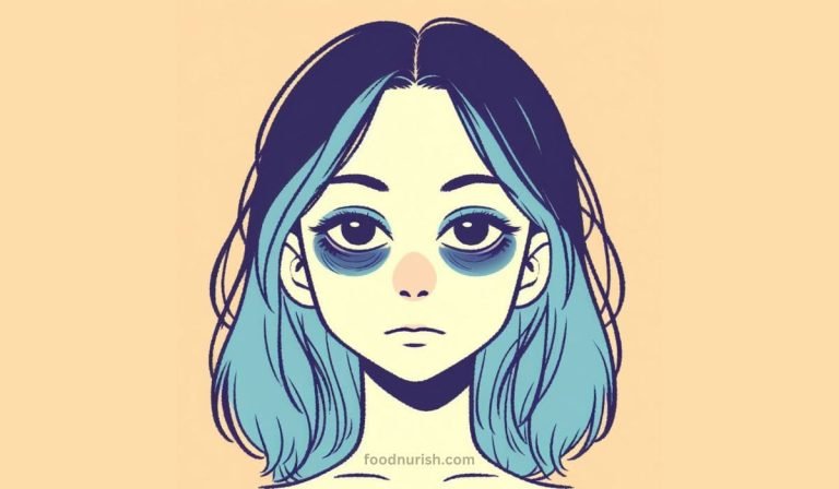 A girl with dark circles under her eyes in cartoon style.