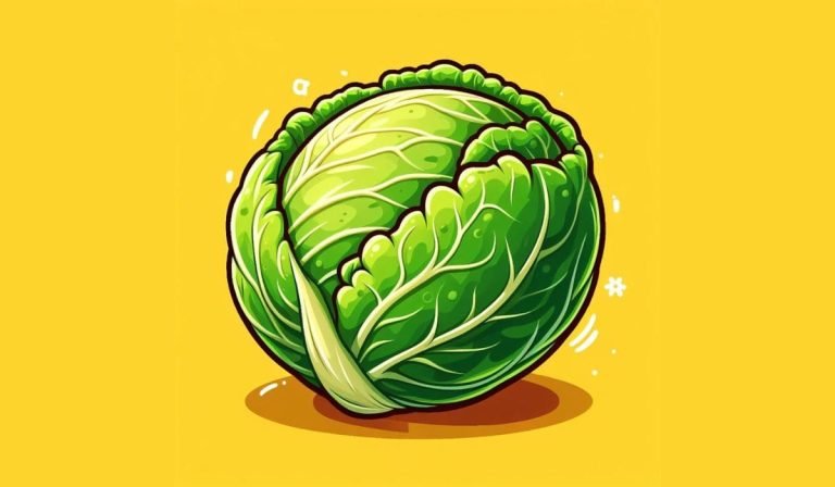 Large cabbage, cartoon style, in yellow background