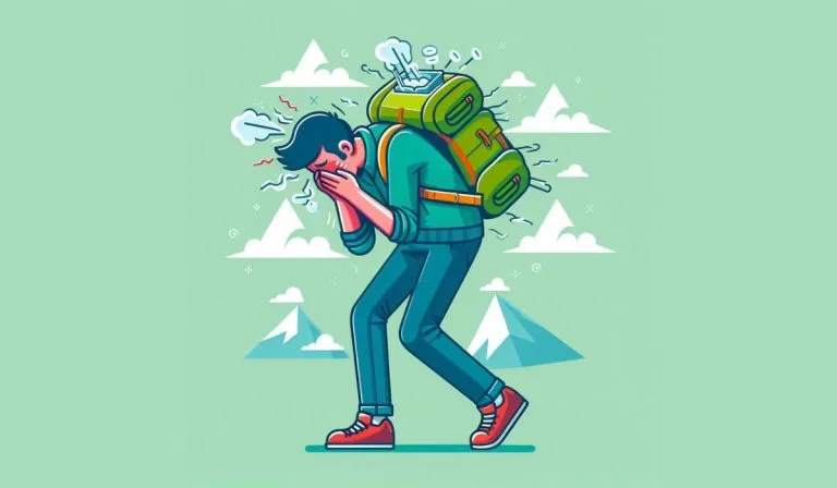 A man with altitude sickness, cartoon style.