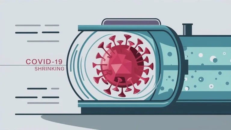 An illustration of Covid virus shrinking inside an hbot chamber