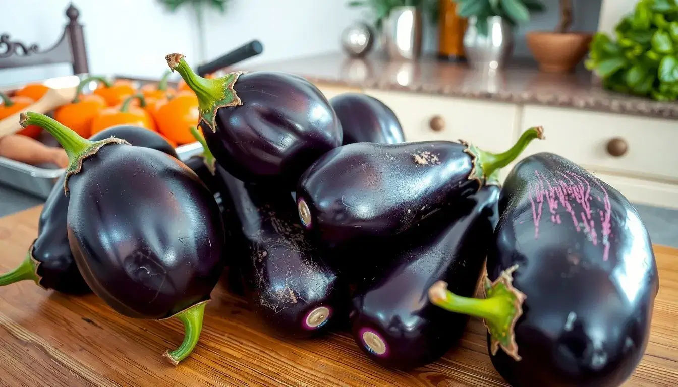 eggplants in a kitchen table