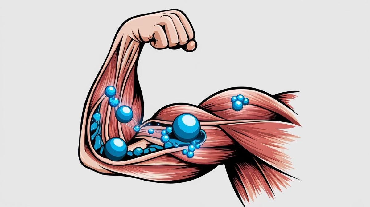 Illustration of muscles being repaired by Amino Acids.