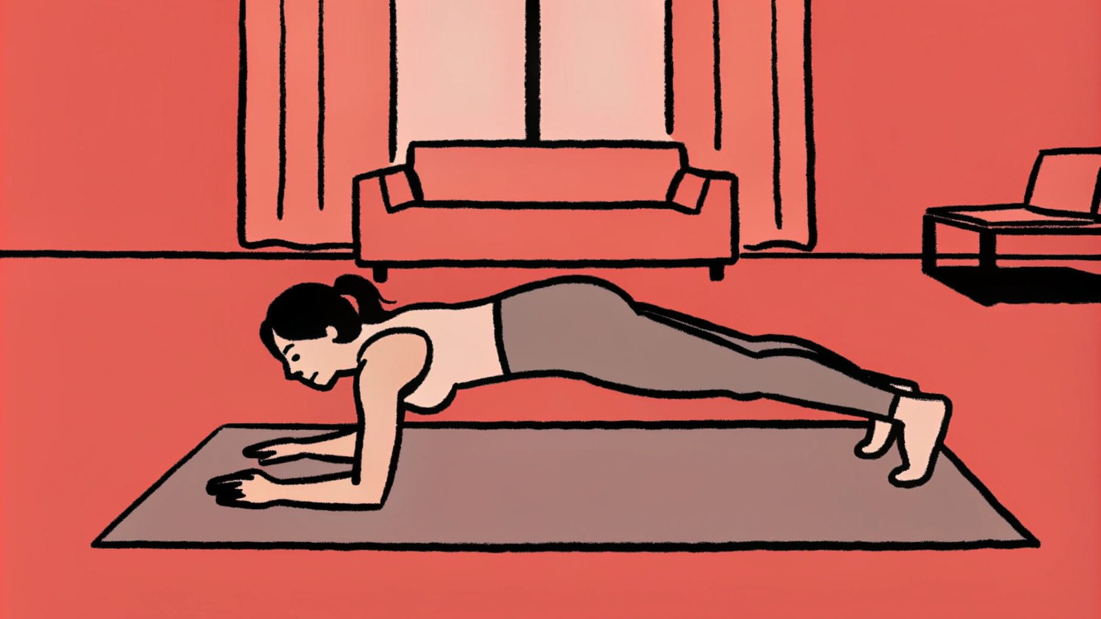 Illustration of a woman doing planks.