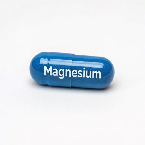 A Blue magnesium supplement capsule.