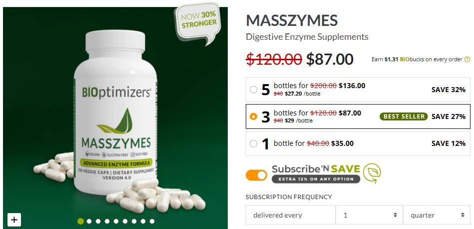 MassZymes shopping page on Bioptimizers shop