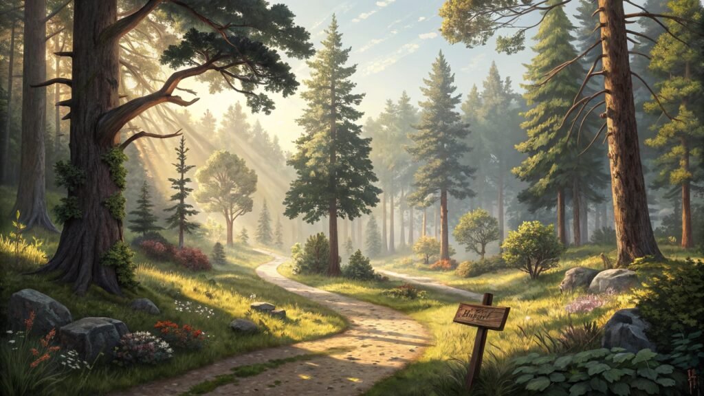 A sunlit forest path