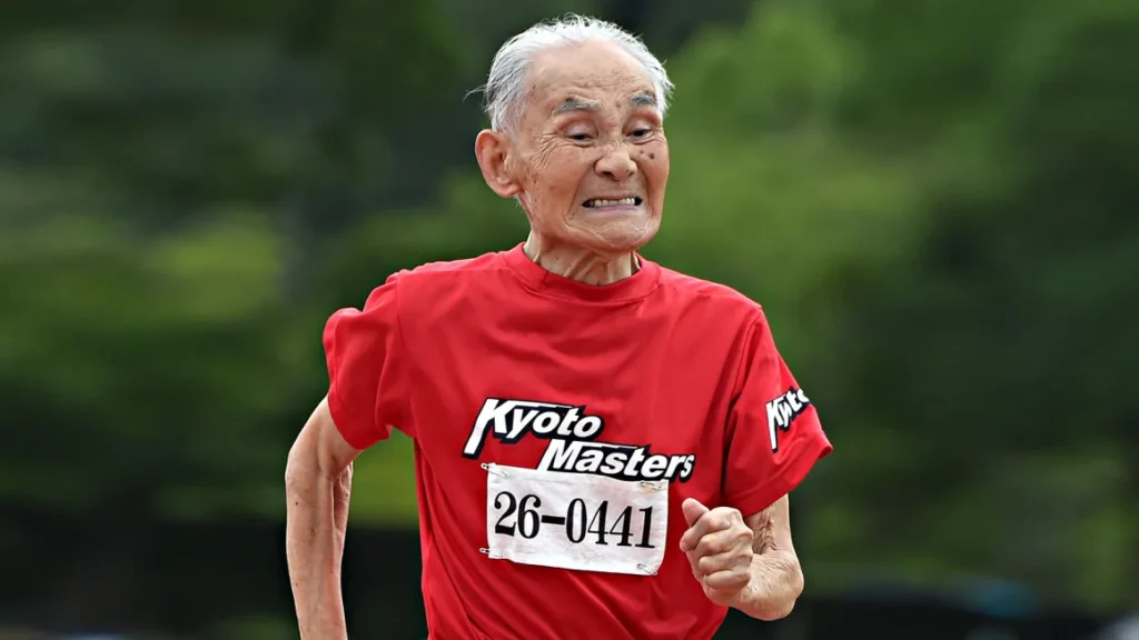 Hidekichi Miyazaki runs the 100-meter dash in Kyoto on August 3, 2014