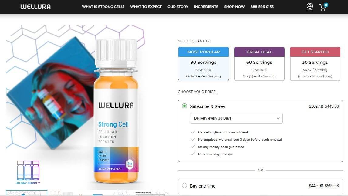Screenshot from Wellura StrongCell shopping page.