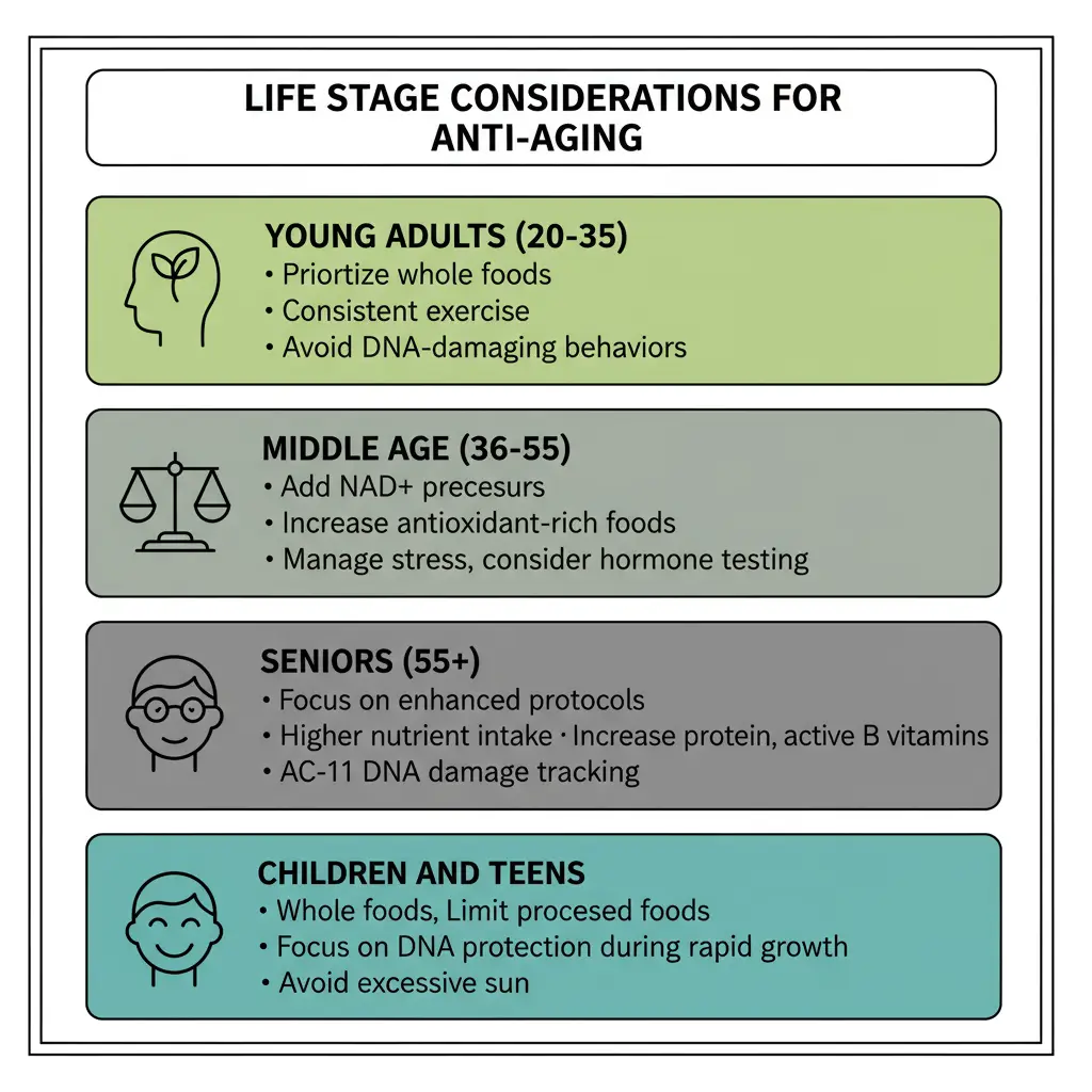 Infographic showing life stage considerations for anti-aging