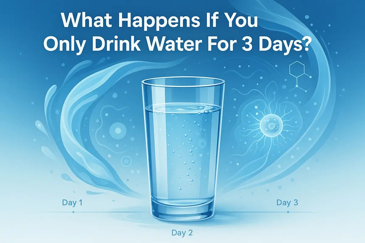 Featured image showing glass of water with cellular transformation effects for 3-day water fast article