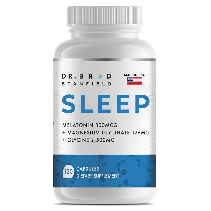 A single bottle of the supplement Sleep by Dr. Brad