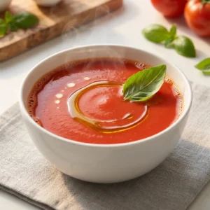 A bowl with red-hot Tomato Soup