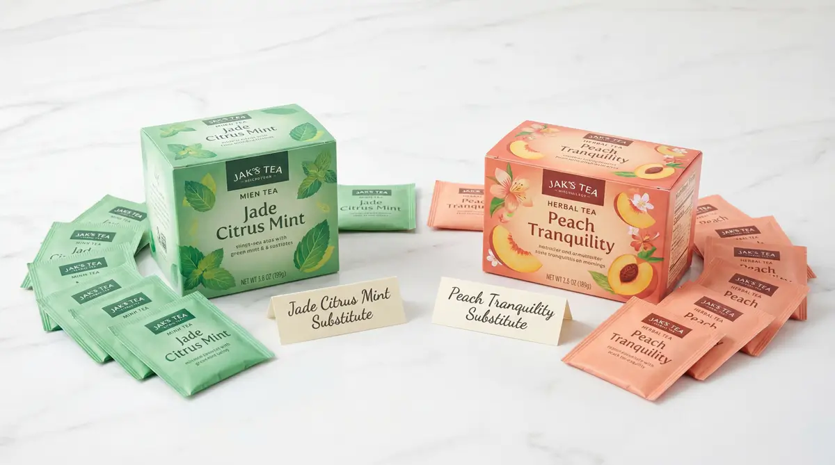 Tazo Zen and Celestial Seasonings Country Peach Passion tea boxes as Teavana substitutes for Medicine Ball recipe