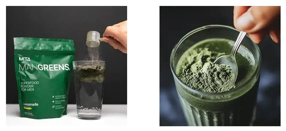 Man Greens powder mixed in water