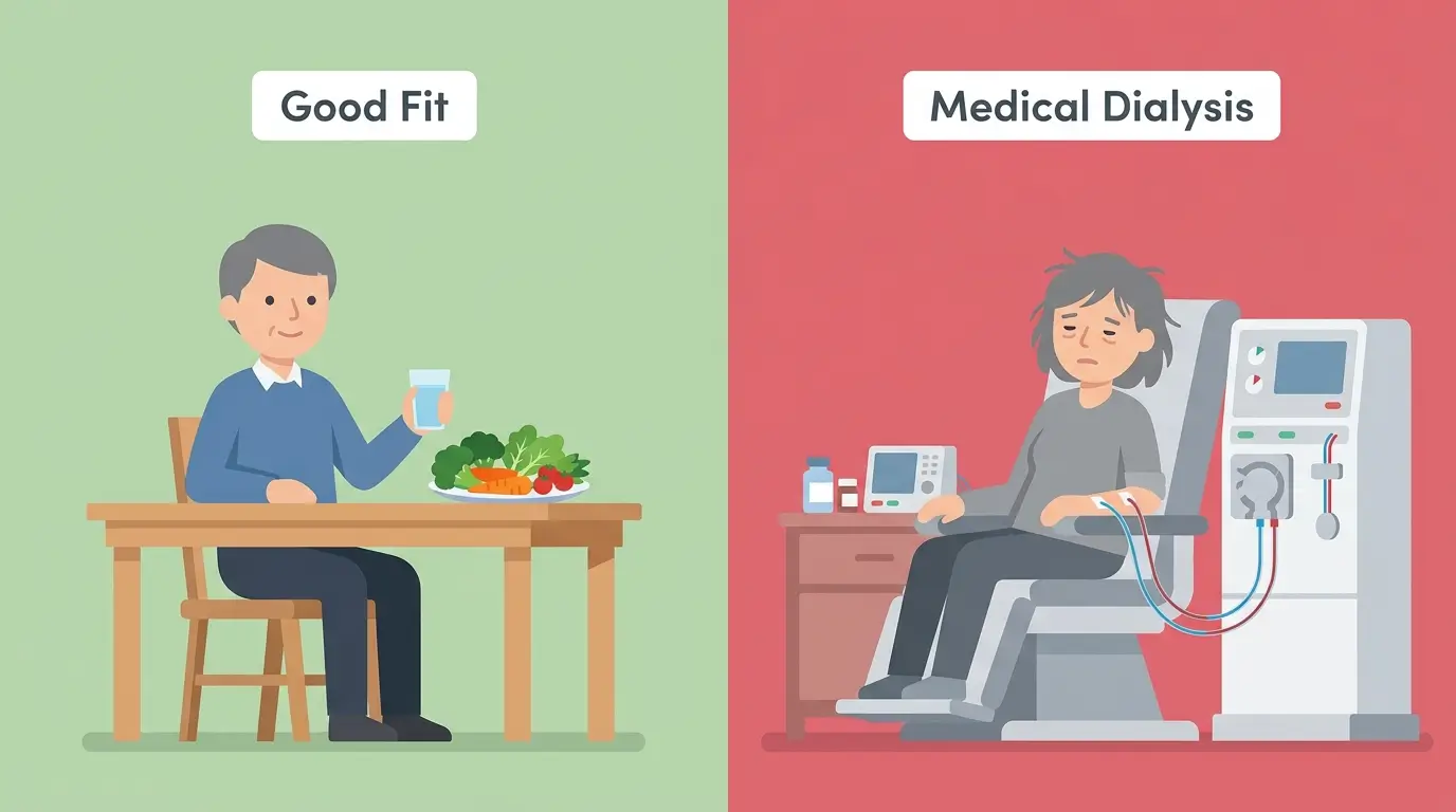 Who The Kidney Disease Solution is and isn't right for — CKD stages 1 to 4 vs dialysis patients