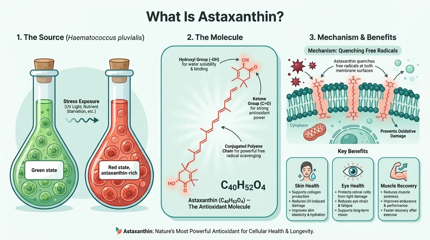 Scientific Illustration explaining what is astaxanthin.