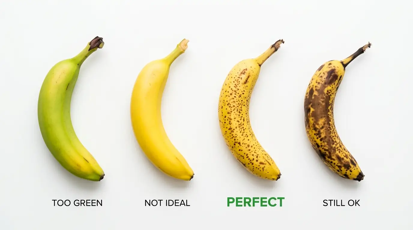  Banana ripeness chart showing four stages from green to brown for baking brownies