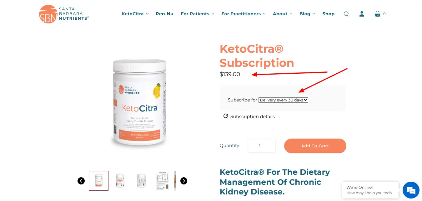 KetoCitra product page showing subscription price of $139