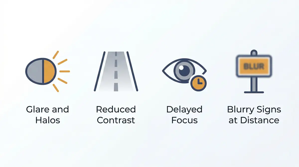 Four step diagnostic process showing comprehensive eye exam, pressure assessment, early detection, and personalized treatment plan