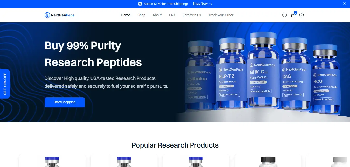 Screenshot from Next Gen Pepts homepage