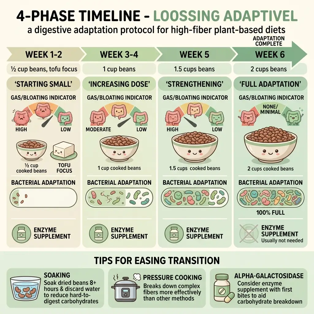 Four week digestive adaptation timeline for vegetarian athletes increasing legume intake to reduce bloating and gas