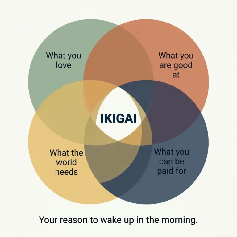 Ikigai Venn diagram showing the four overlapping circles of purpose