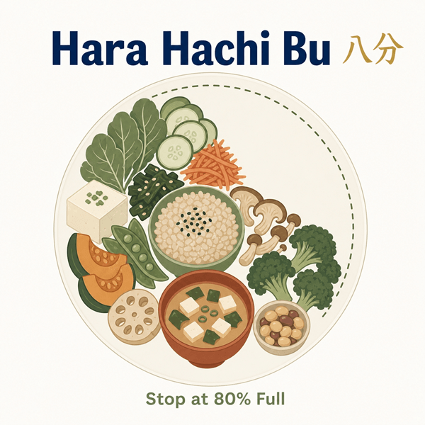 Hara hachi bu plate diagram showing the Okinawan practice of eating until 80% full