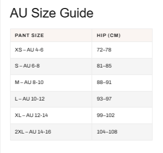 Purty Body AU size guide