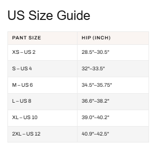 Purty Body US size guide