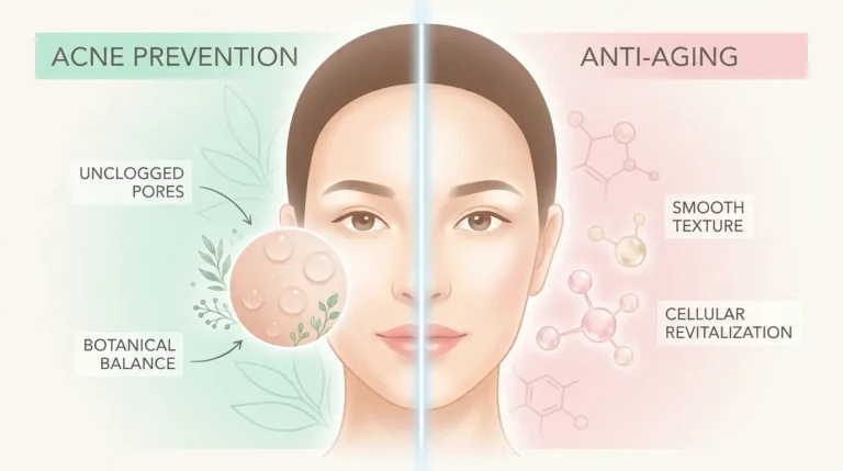 Illustration showing clear pores and smooth skin texture for anti-aging and acne care.