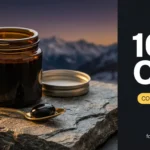 Natural Shilajit discount code FOODN10 for 10% off, shown beside a jar of Altai shilajit resin and a gold spoon