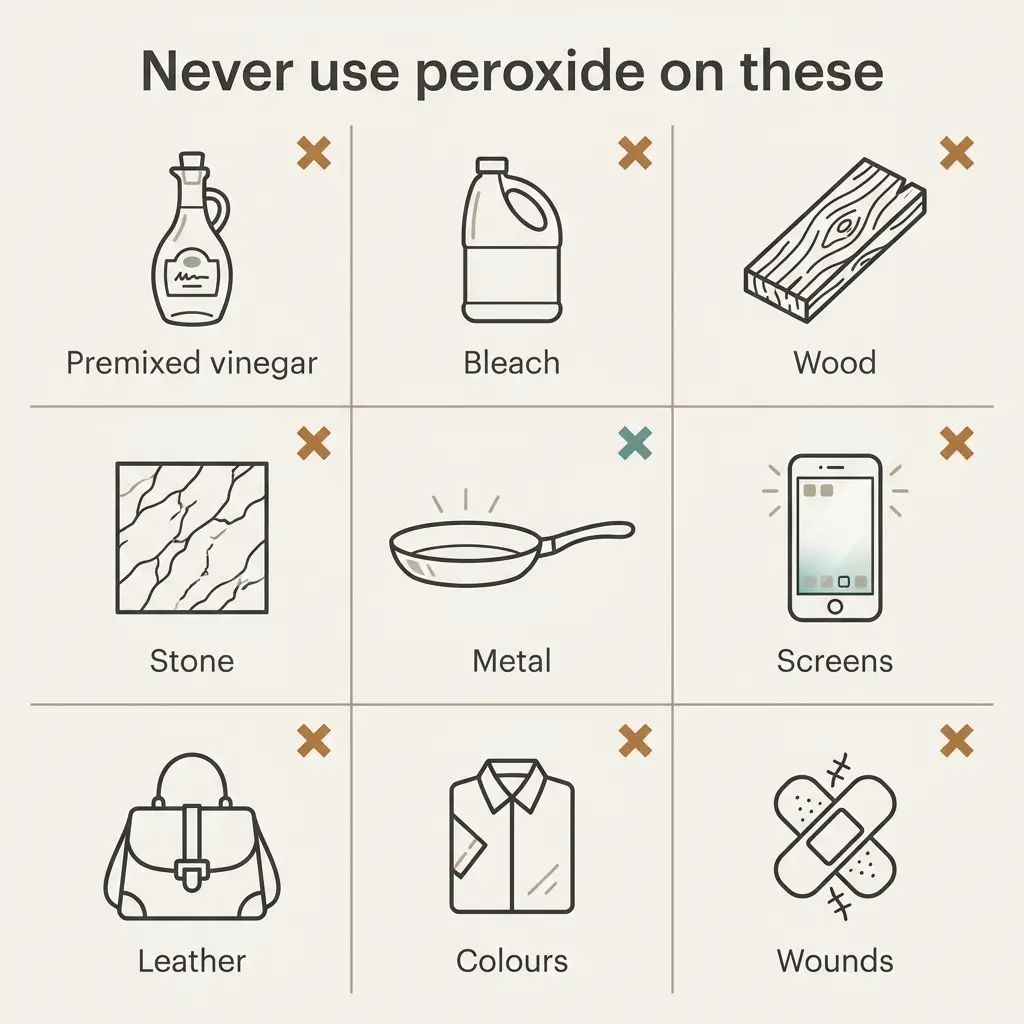 Nine surfaces and situations to never clean with hydrogen peroxide, including wood, natural stone, metal and leather 