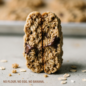 Macro cross section of a flourless oatmeal cookie showing dense chewy packed oat flakes inside